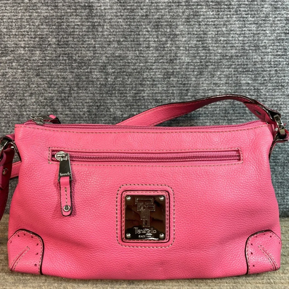 Tignanello Pink Pebbled Leather Shoulder Bag Silver Tone Hardware Small Satchel